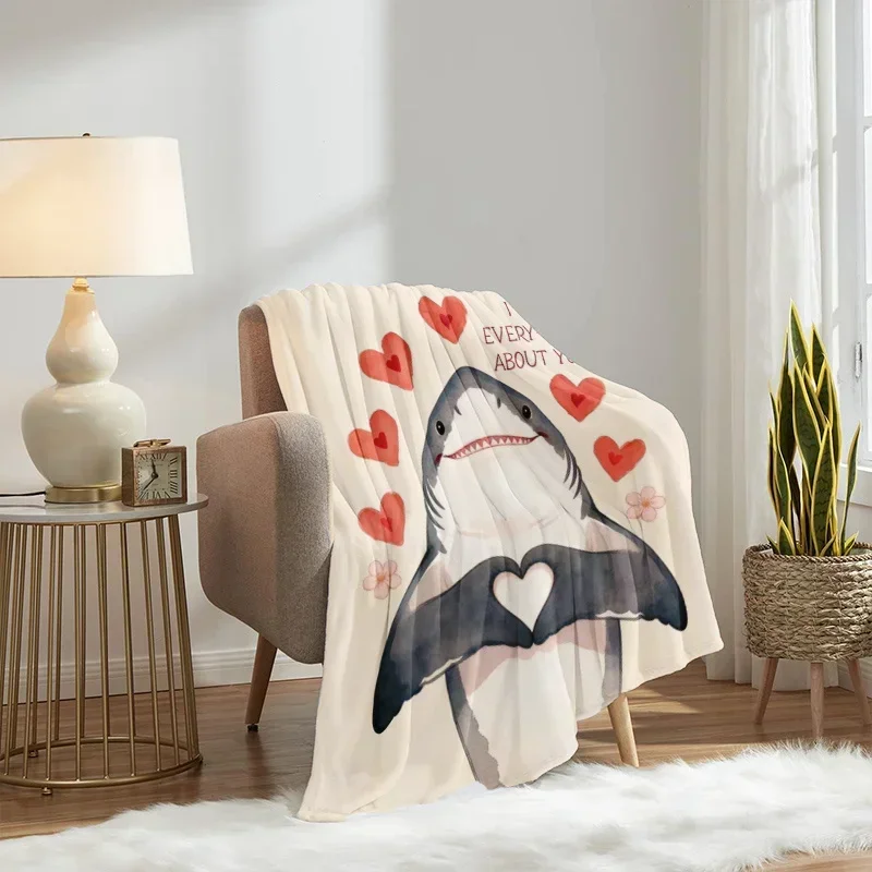 Cute Shark Love You Every Fin About You Throw Blanket Cozy Gift for Boyfriend Girlfriend 150x230cm