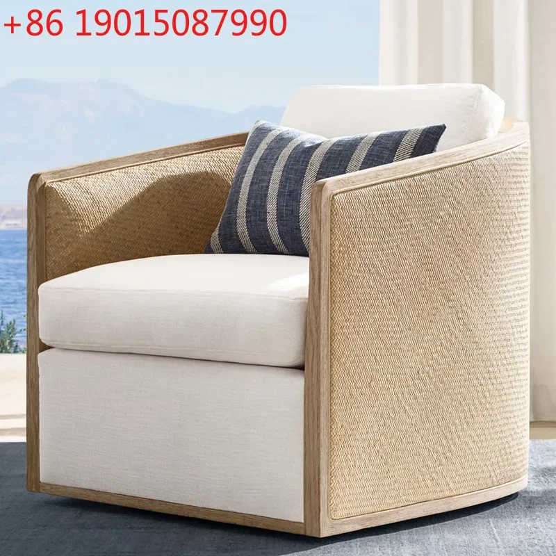 

American country solid wood braided rattan leisure chair medieval wabi sabi bed and breakfast wind sofa Italian light luxury