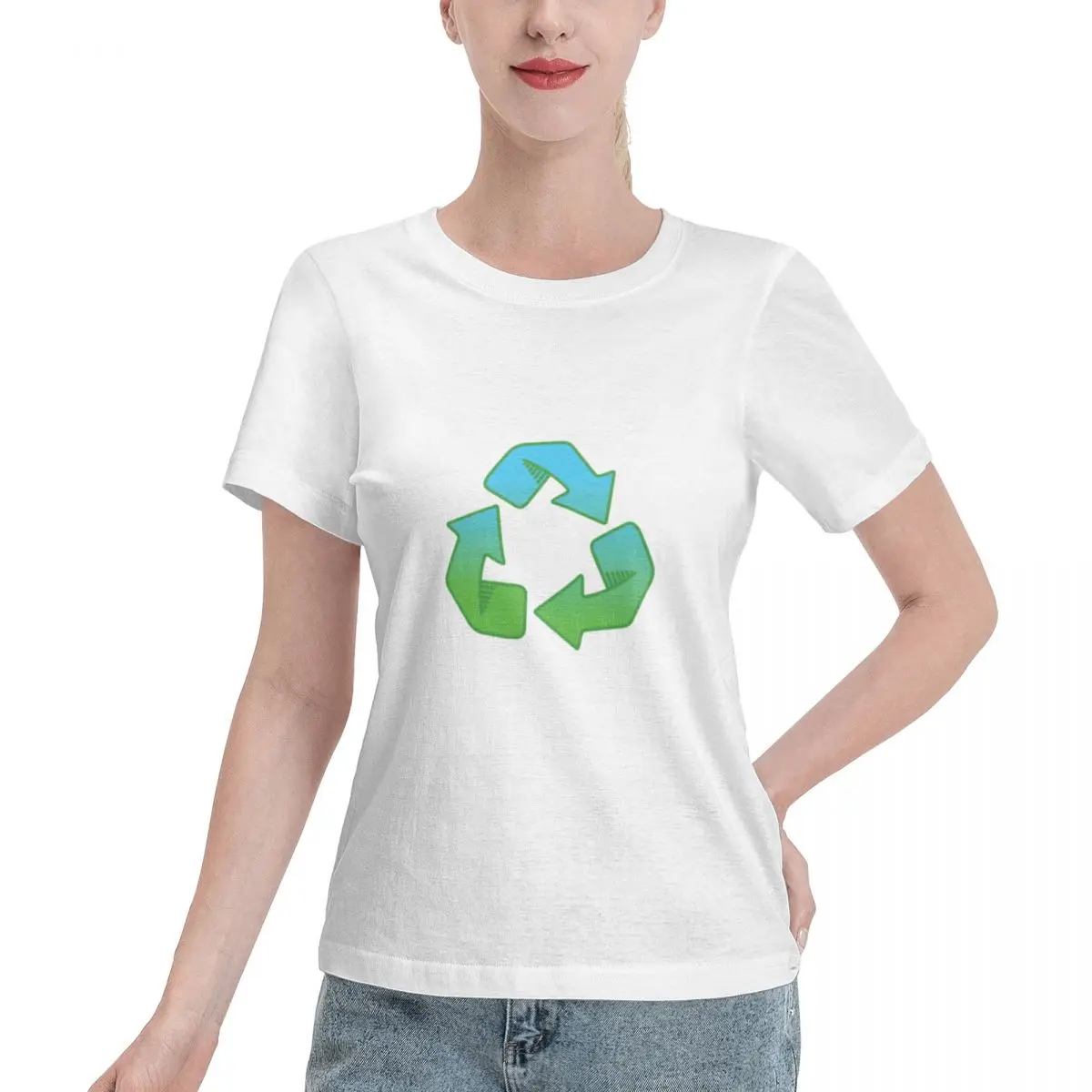 Reliable Item Green Living Recycling Symbol Climate Change Women's T-shirt Minimalist Outfit Solid Color Tee