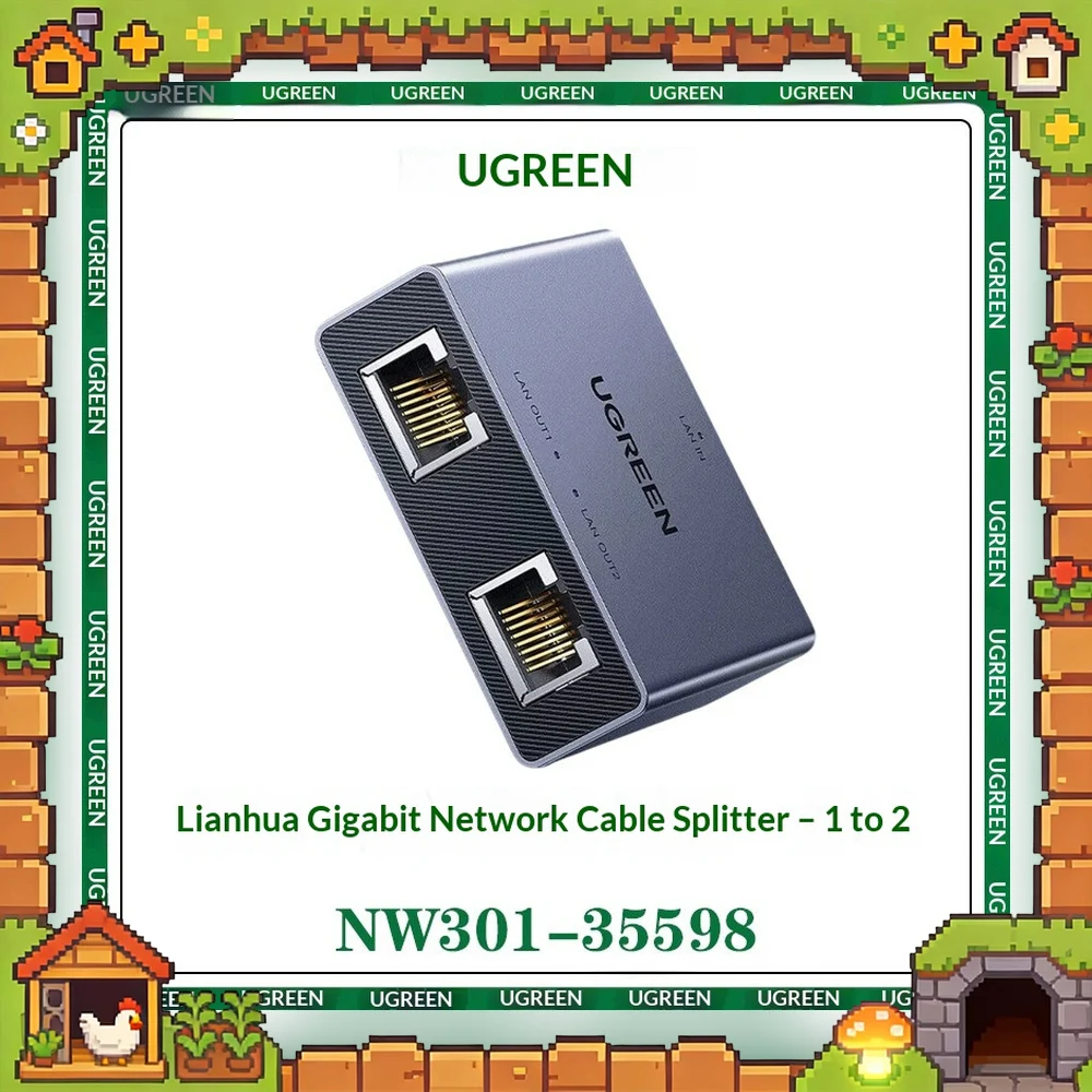 UGREEN 35598 NW301 Gigabit Ethernet Splitter 1 In 2 Out RJ45 Network Switch Adapter for Two Devices