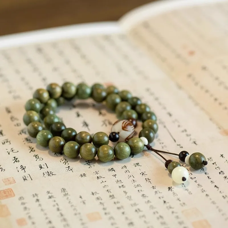 

Vintage Ethnic Style Green Sandalwood Double Loop Bracelet for Women Students Couples Wooden Prayer Beads Wristband Gifts