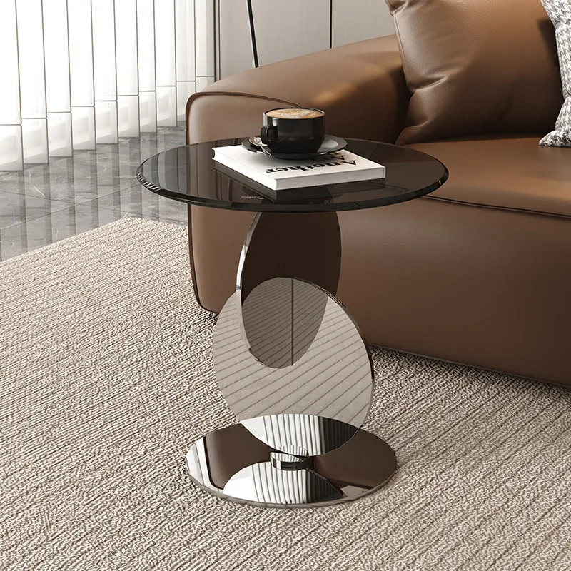 Italian Minimalist Foldable Rotating Expandable Portable Tempered Glass Stainless Steel Coffee Table for Living Room