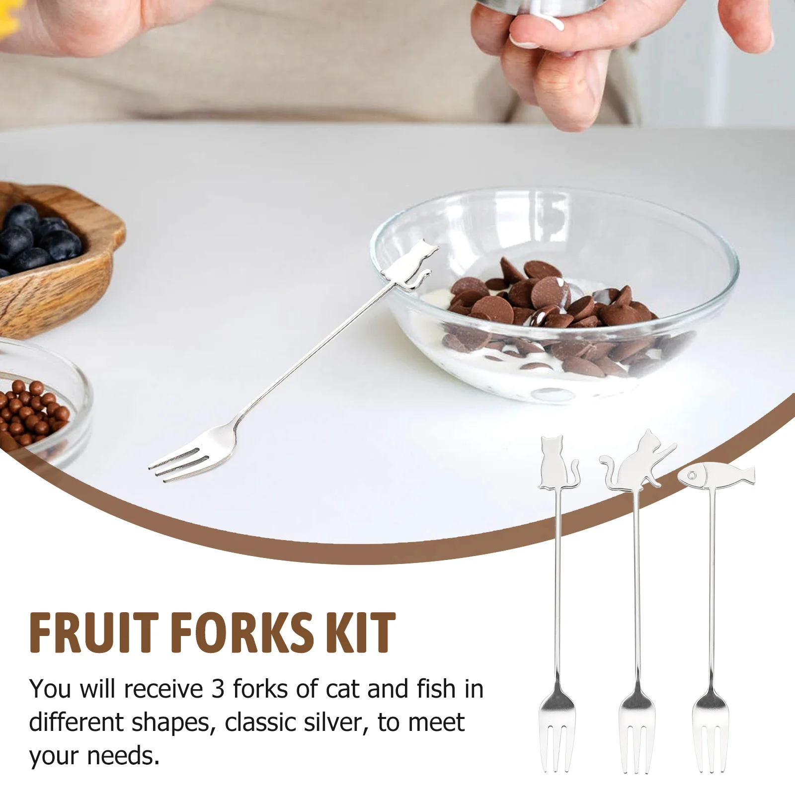 

3Pcs Lovely Fruit Forks Set Premium Stainless Steel Cake Dessert Forks for Daily Use Party Travel Convenient Portable Delicate