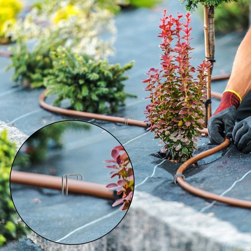 40PCS Garden Pegs U-shaped Ground Pegs Heavy Duty Metal Pins Spikes Ground Staple With 30pcs Buffer Washers For Securing NEW