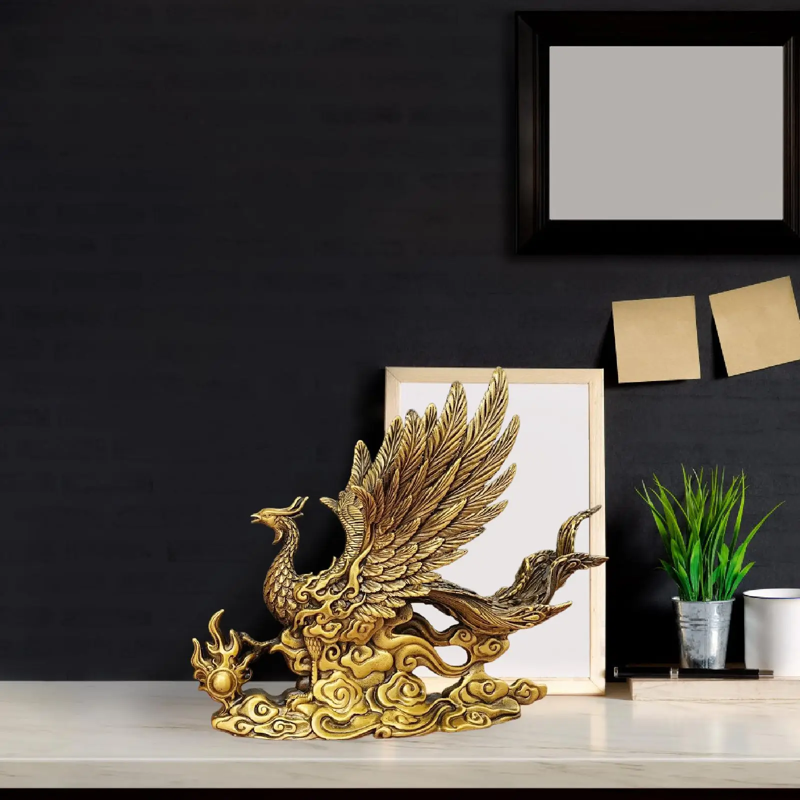 

Латунная скульптура Феникса, 21x12x16 см, традиционный настольный орнамент, ремесла, фигурка животного для домашнего офиса, спальни, украшение стола