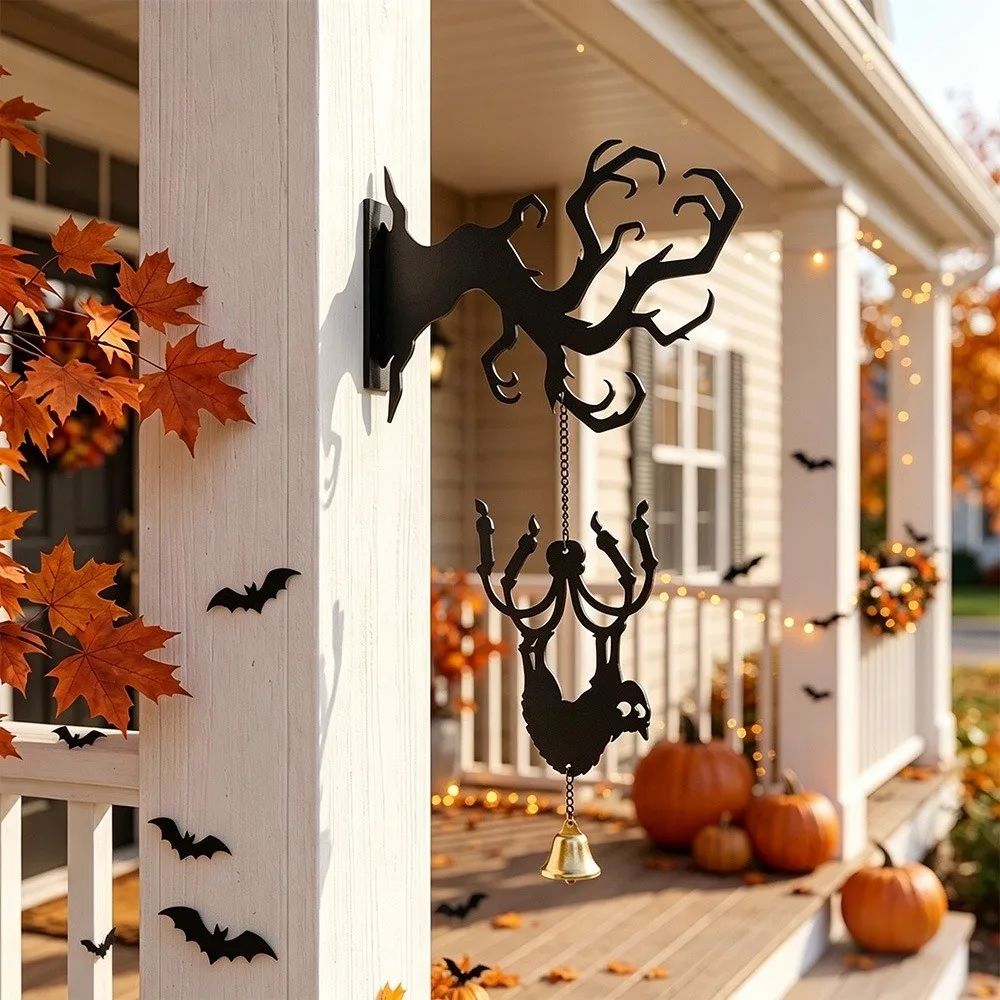 Acrylic Silhouette Black Cat Hanging Bell Spooky Hanging Ghost Wind Chime Halloween Door Bell Wall-mounted