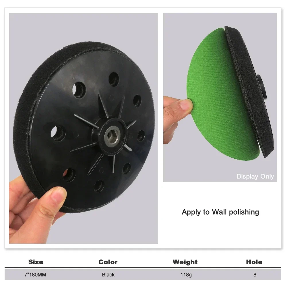 Imagem -06 - Drywall Lixadeira Gancho e Loop Pad Almofada de Polimento de Parede Lixar Backup Smoothing Machine Disc Furos 180 mm