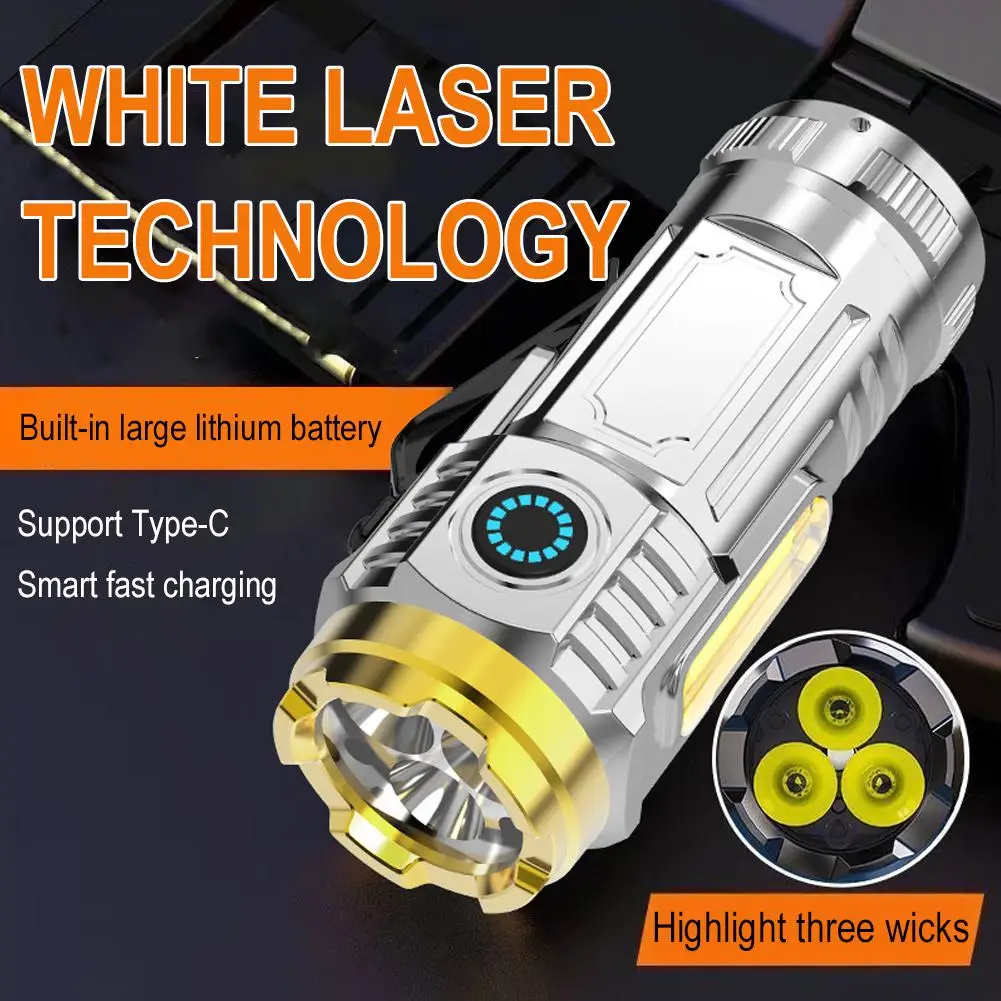 MiniLED Three Eye Small Steel Cannon Flashlight Strong Light Rechargeable Flashlight Long-range Home Portable Lighting Equipment