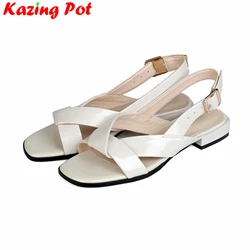 Krazing Pot 2025 Plus Size Cow Leather Peep Toe Shallow Low Heels Concise Korean Girls Modern Buckle Straps Casual Women Sandals