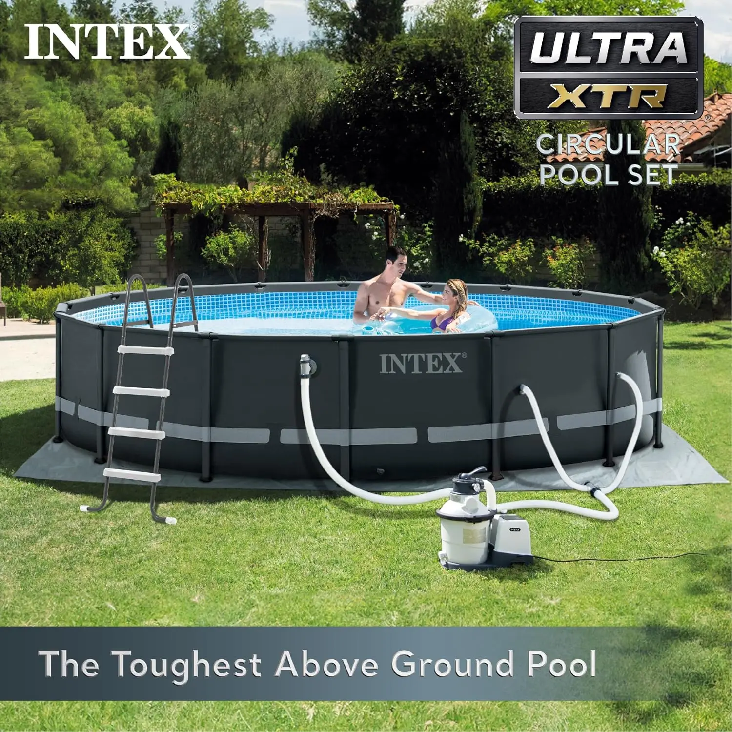 Deluxe Above Ground Swimming Pool Set: 16ft x 48in – Includes 1500 GPH Cartridge Sand Filter Pump – Supe