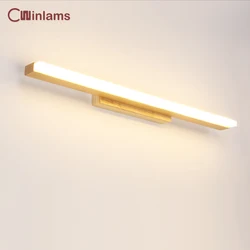 LED Solid Wood Mirror Front Light Scandinavian Aisle Stairs Bathroom Wall Lamp Bedroom Bedside Fogproof Dressing Table Lighting
