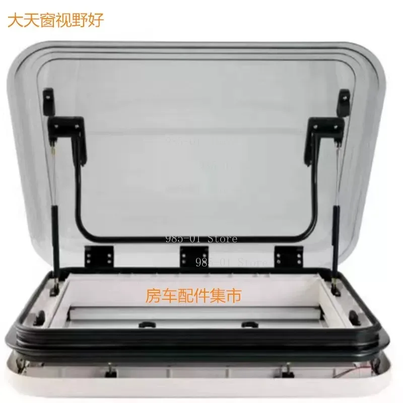 12V motorhome roof vent window with light and sunshade, manual RV skylight replacement for camper vans