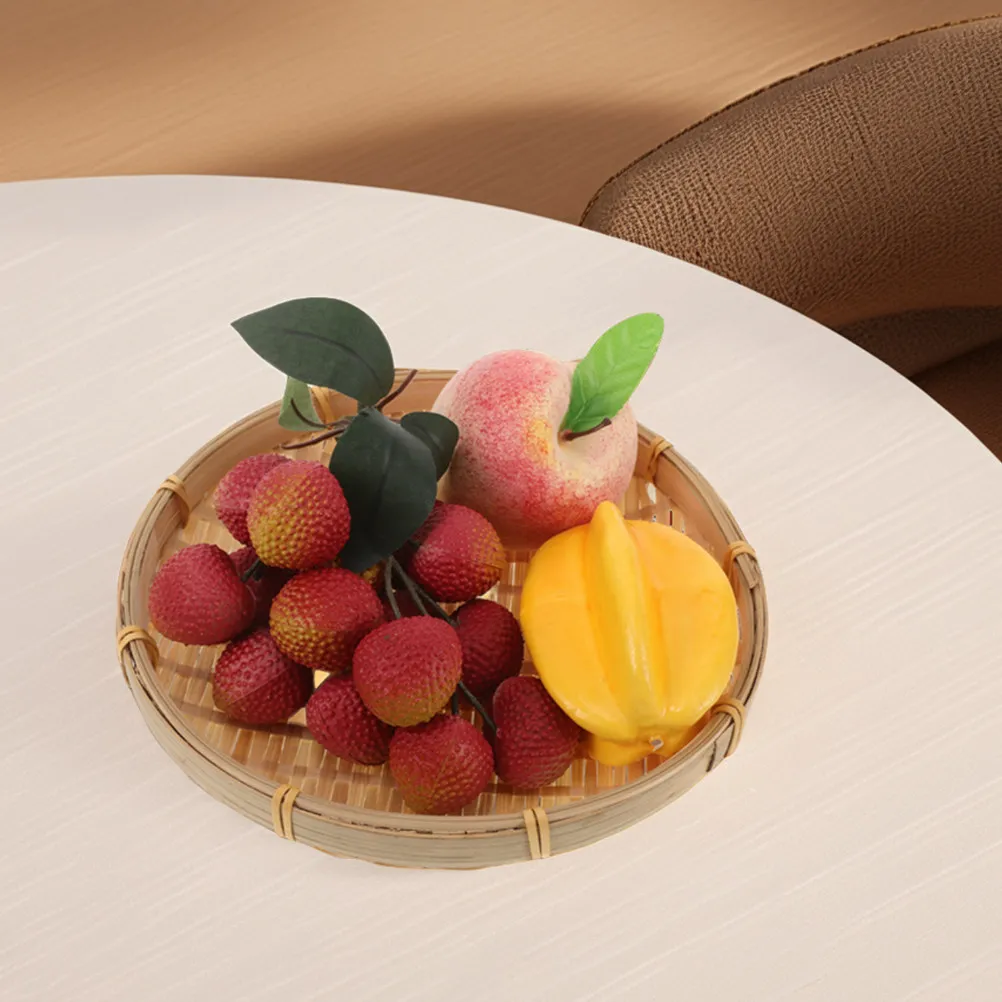 Exquisite Handwoven Bamboo Tray Compact Round Fruit Basket Snack Container Keys Jewelry Organizer Rustic Kitchen Desk
