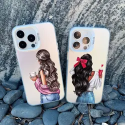 Young Girl Pattern Phone Case for iPhone 13 Mini 14 15 16 Plus Pro Max 11 12 Pro Max Shockproof Matte Laser Fashion Back Covers