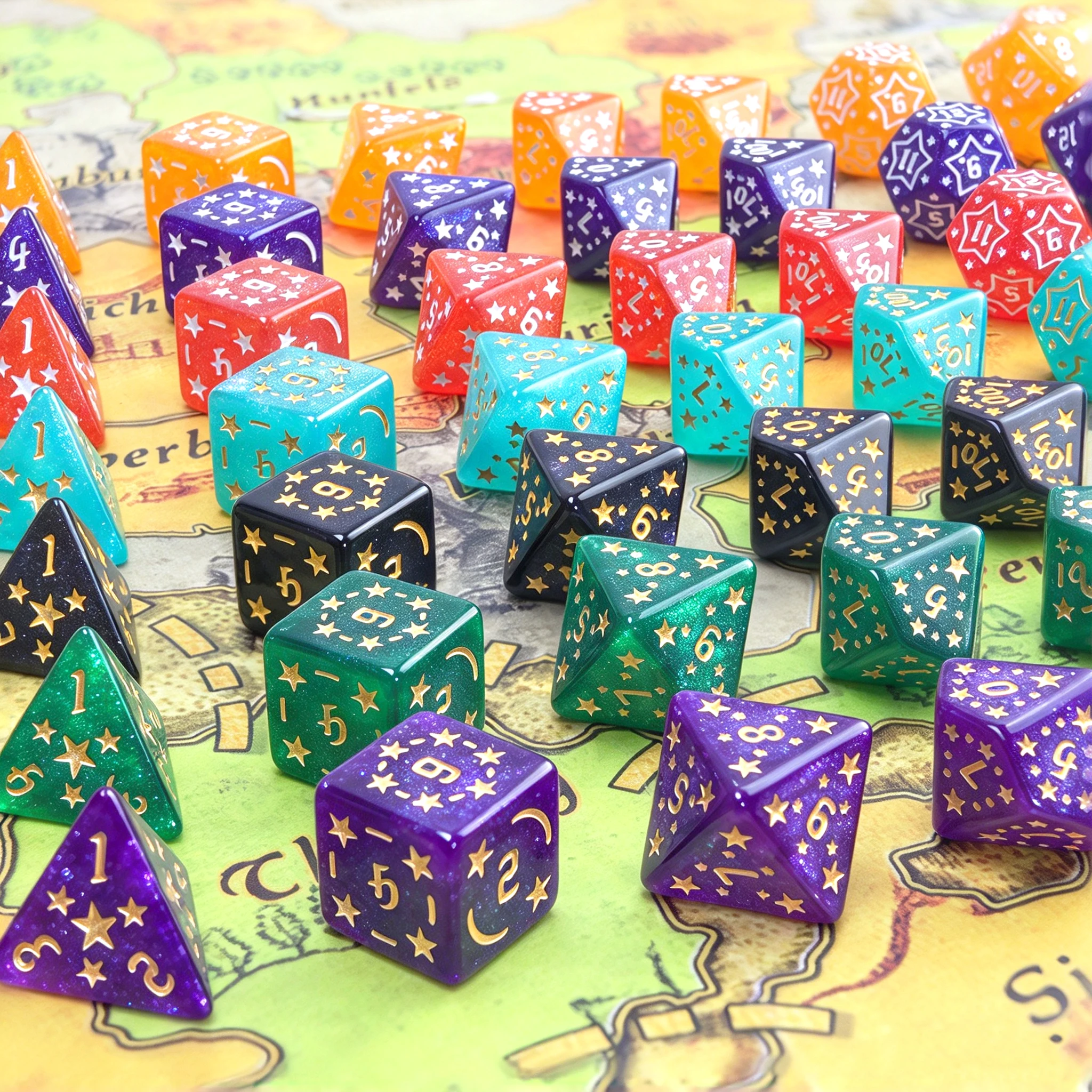 7pcs DND Dice Set Glitter Effect Polyhedral Dice with Star Pattern for Role Playing Games Entertainment Board Game Accessories