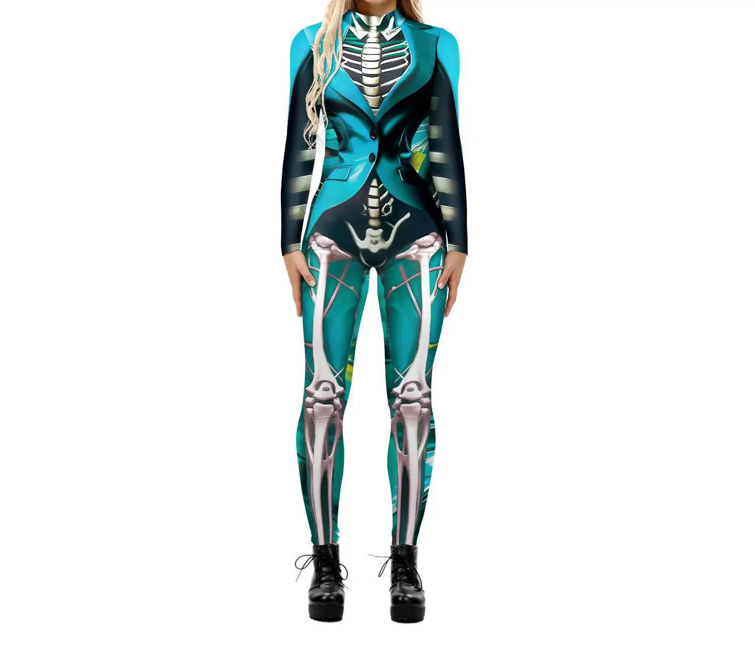 New Women Skeleton Jumpsuit Halloween Cosplay Horror Costume Sexy Zentai Suit Carnival Punk Sexy Bodysuit Aerial Yoga Catsuit