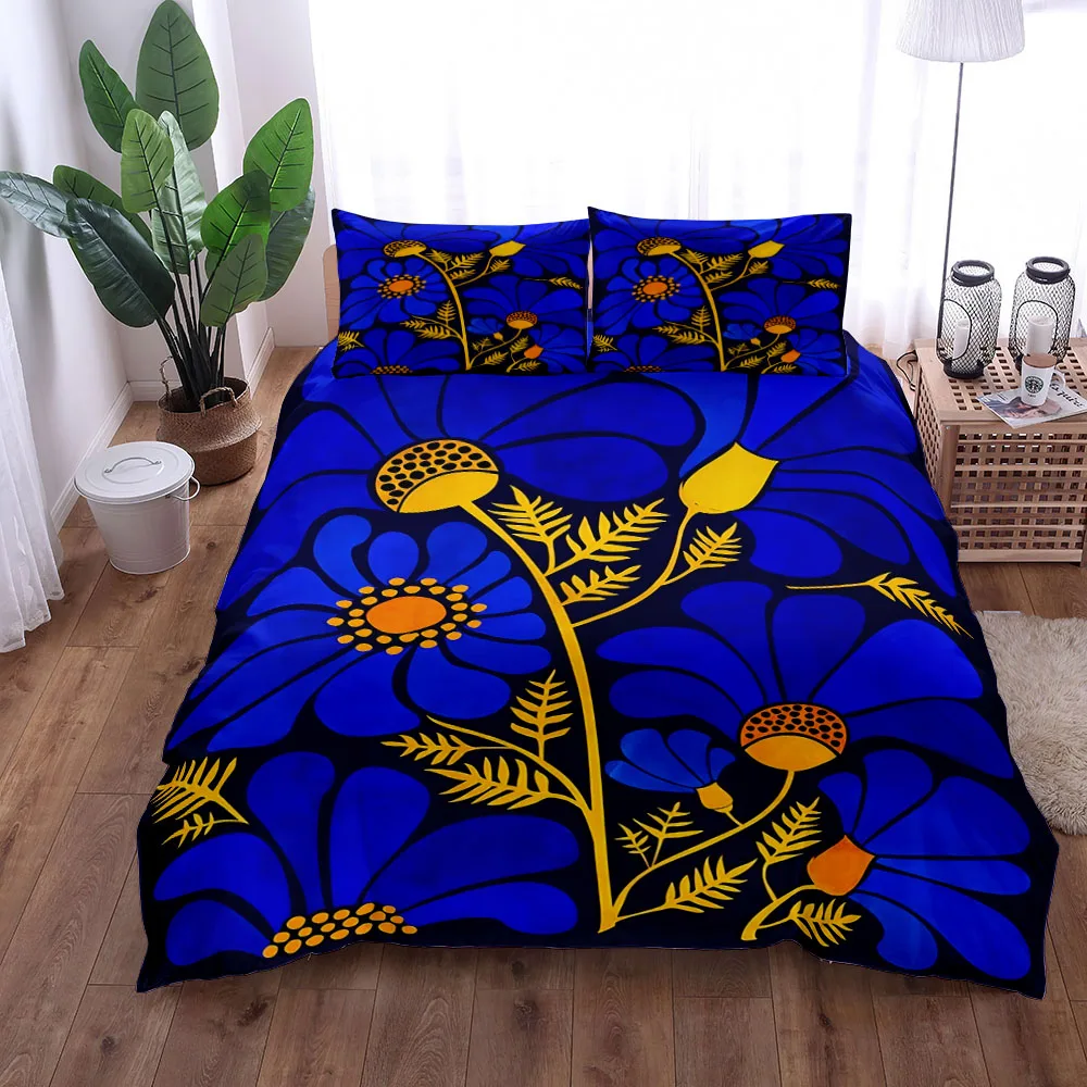 

Retro 70s Blue Plates Duvet Cover Set King Queen Double Full Twin Single Size Bed Linen Set