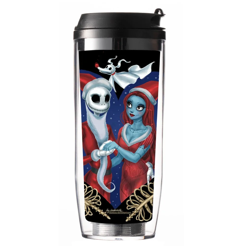 Nightmare Before Christmas Straw Cup Jack Sally Cartoon Double-Layer Plastic Travel Cup Insulated Water Cup Halloween Gift