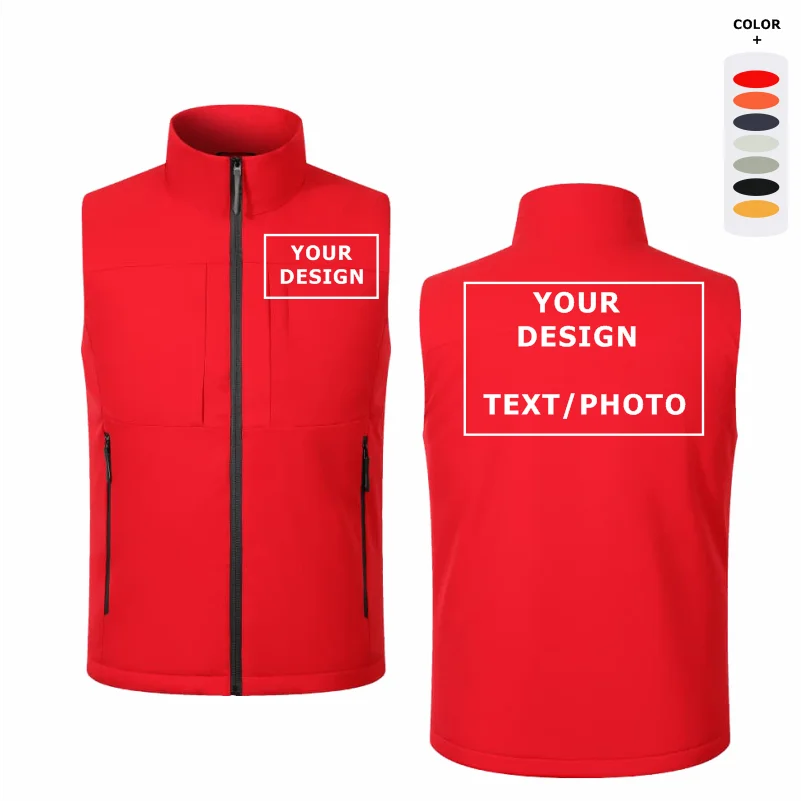 Customizable Printed Embroidery Thickened Vest Men Work Vest Large Size Work Clothes Sleeveless Jacket Hunting Camping Fishing
