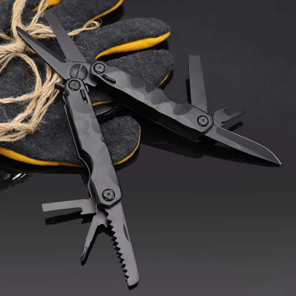 Black Garden Tools Folding Scissors Stainless Steel Multitool Folding Knife Saw Opener EDC Outdoor Survival Hand Tools Cutter