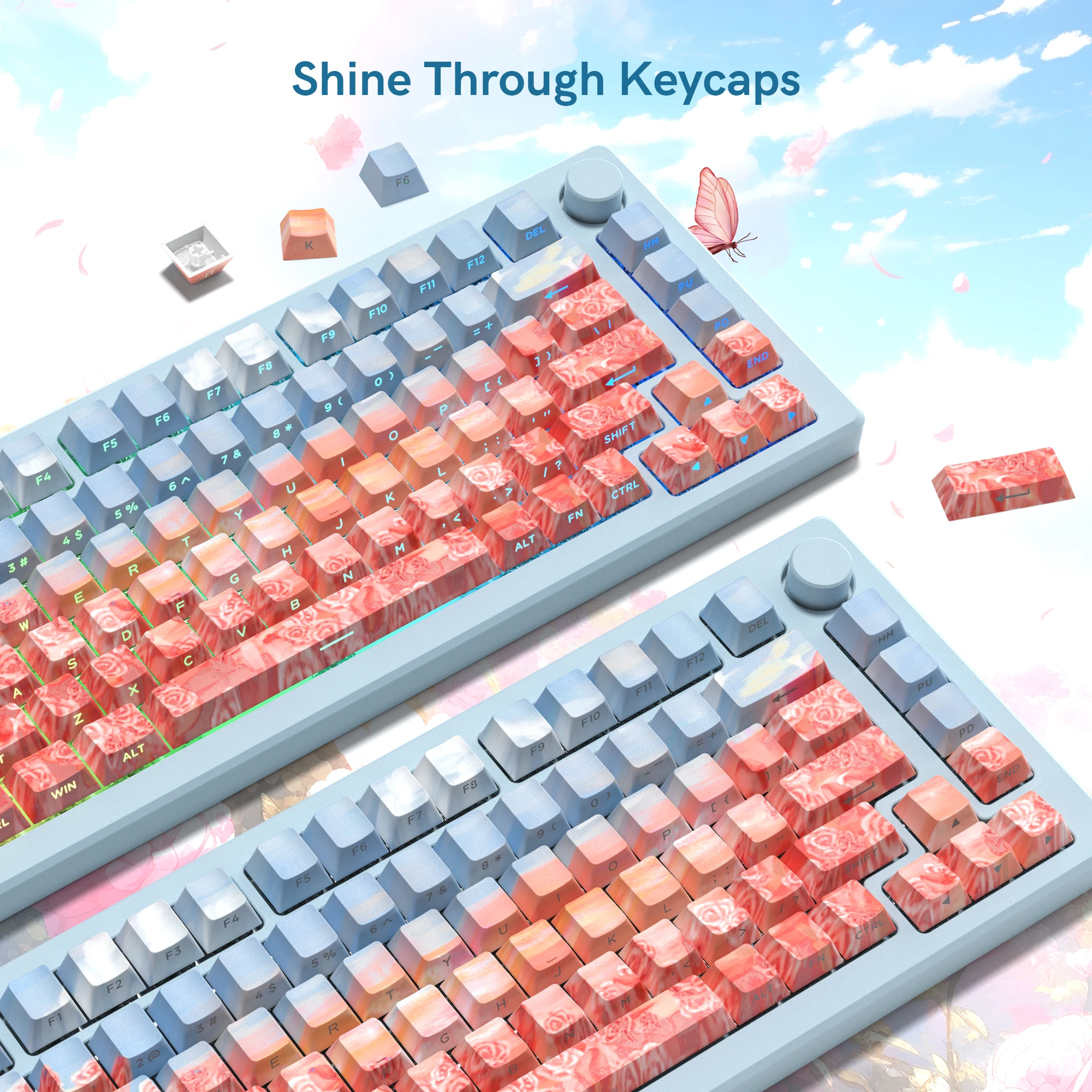 130+ Keys Sunset Rose Side Shine Through PBT Keycap Cherry Profile Dye-Sub Key caps For Cherry MX Gamer Mechanical Keyboard