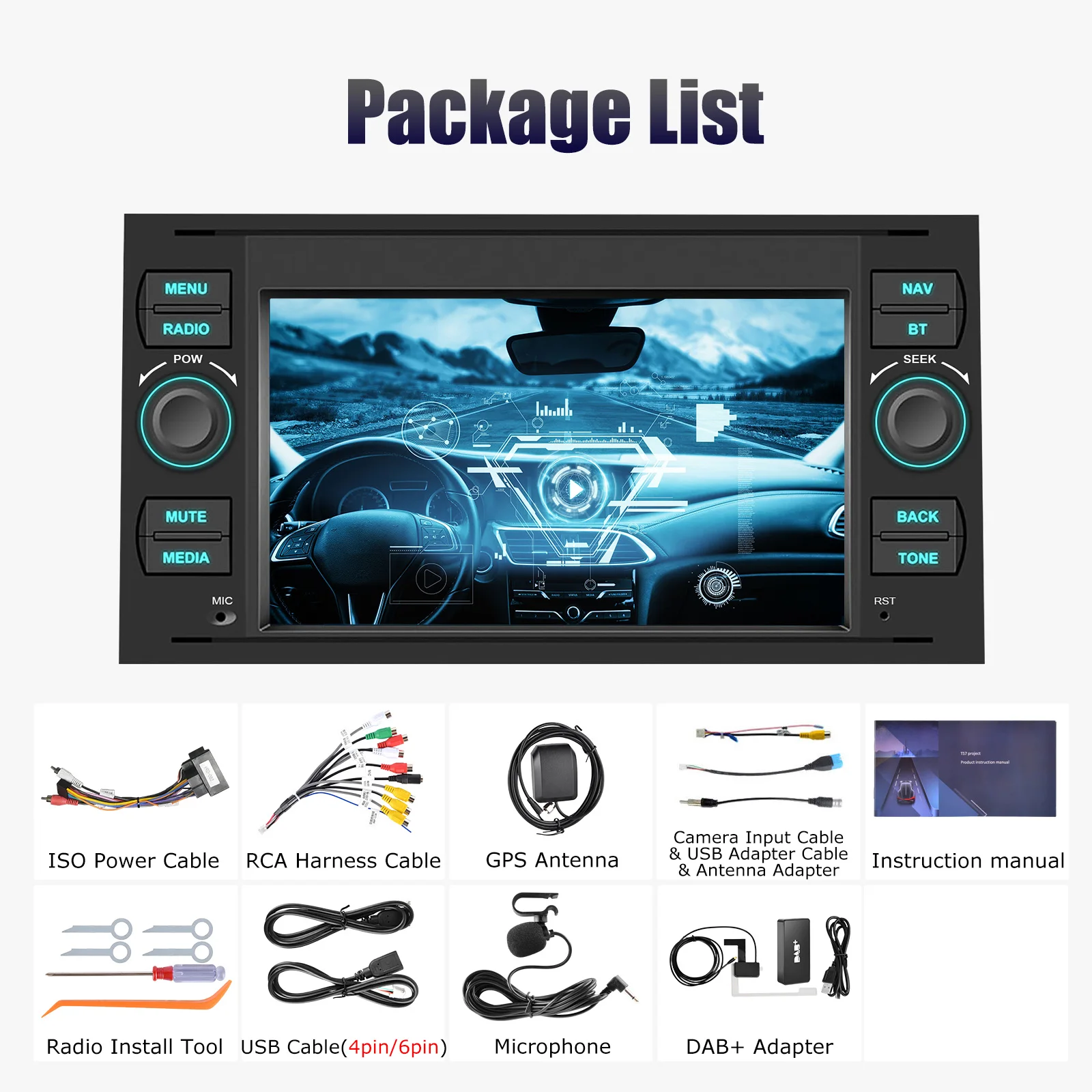 ESSGOO 7 "Autoradio Voor Ford Focus MK2 Tansit MK7 Android auto Carplay 2GB + 64GB Auto Stereo RDS GPS Automotive Multimedia Speler