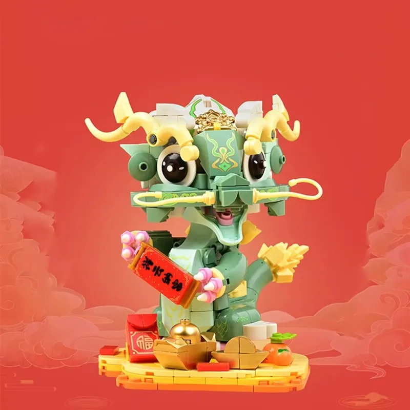 890PCS Chinese Dragon Building Block Double Dragon Presents Rui Model Diy Chinese Style Assembly Bricks Kids Toys New Year Gifts