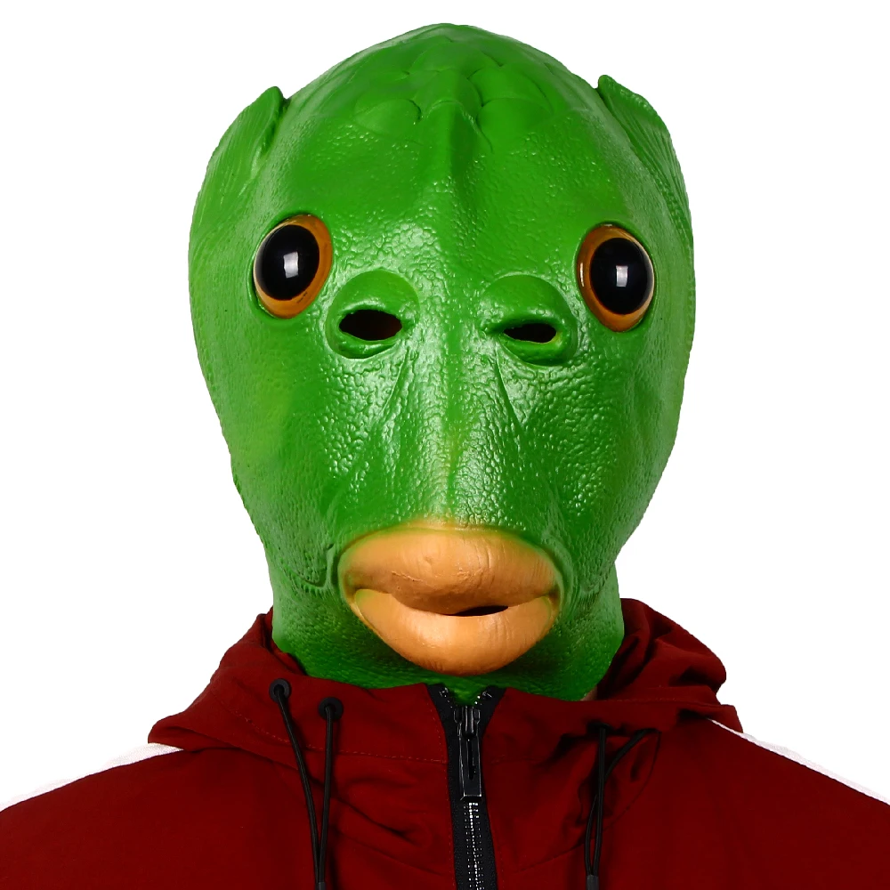 Green Fish Head Mask Halloween Funny Cosplay Costume Mask Unisex Adult Carnival Party Headdress Props