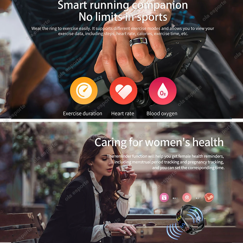 New For Xiaomi Smart Ring  5ATM Waterproof LED Screen Bluetooth Health Monitoring Touch Control Multi-Sport Mode Ring Men Women