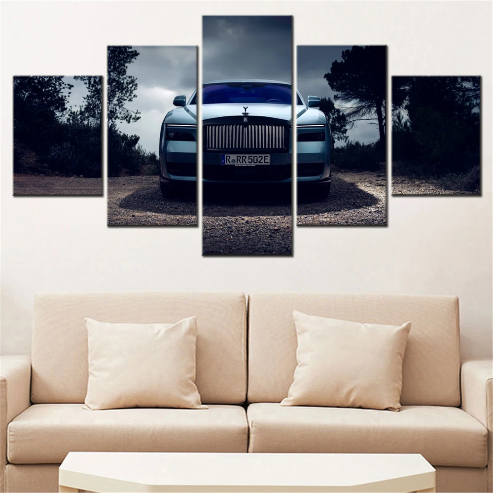 

5 Pieces Canvas Wall Arts Poster Painting Cars Black Badge Cool Racing Car Wallpaper Home Decor Picture Printing Living Room Art