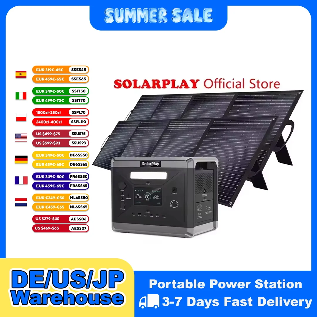 

2400W/2160Wh Portable Power Station With Solar Panel Solar Generator with 4 AC Outlets (4800W Peak) Power Generator For Home Use