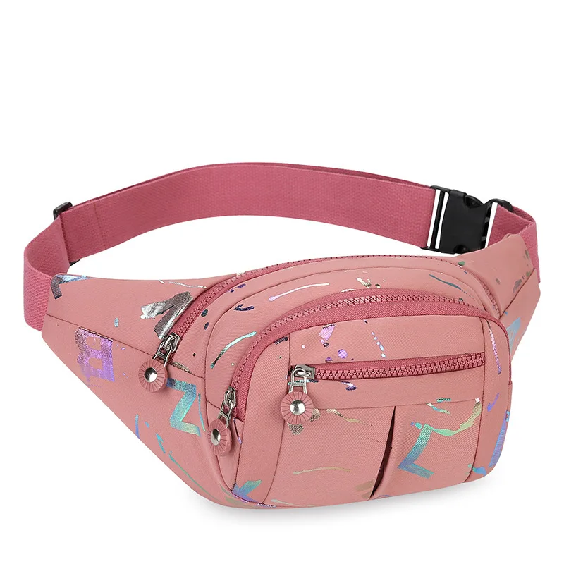 Women Printed Stitching Oxford Fabric Fanny Pack, Lightweight Multi Pocket Casual Waist Bag for Daily Commute Travel view 5