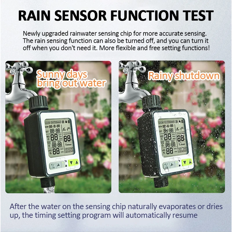 Imagem -05 - Rainwater Sensing Jardim Aspersor Máquina de Irrigação Digital Controlador de Spray de Irrigação Inteligente Temporizador de Água Profissional