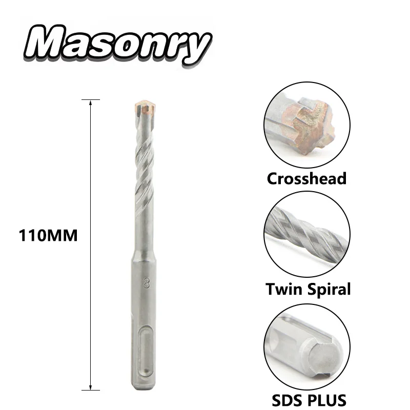 Concrete Drill Bits SDS Plus Shank Cross Head Tungsten Steel Alloy Drill Bits For Wall Brick Block Masonry Concrete Length 110mm