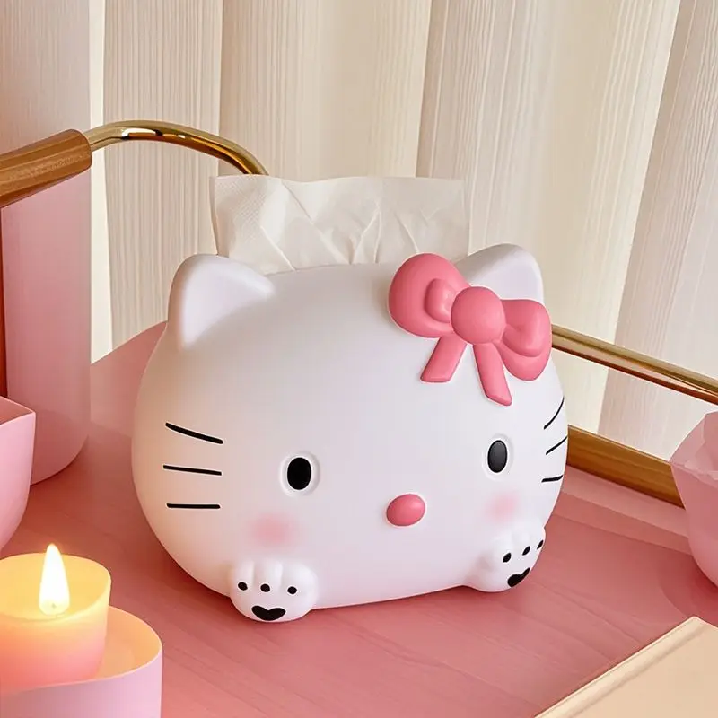 Sanrio personagem de animação de desenho animado, hello kitty, caixa de tecido fofa, carro, sala de estar, ornamentos criativos de mesa, caixa de guardanapo, atacado