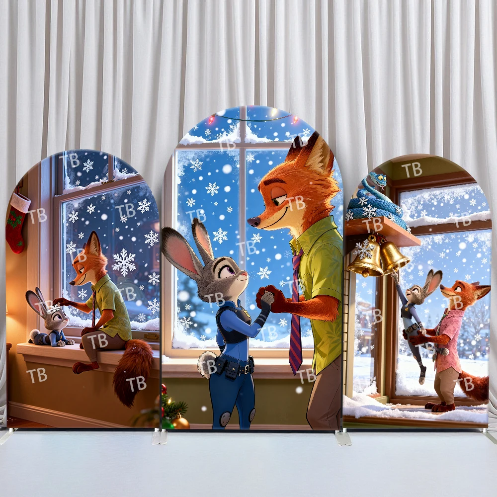 

TB Disney Zootopia Christmas Snowy Indoor Scene Arch Backdrop Cover Kids Party Decoration Photo Booth Props & Festive Supplies
