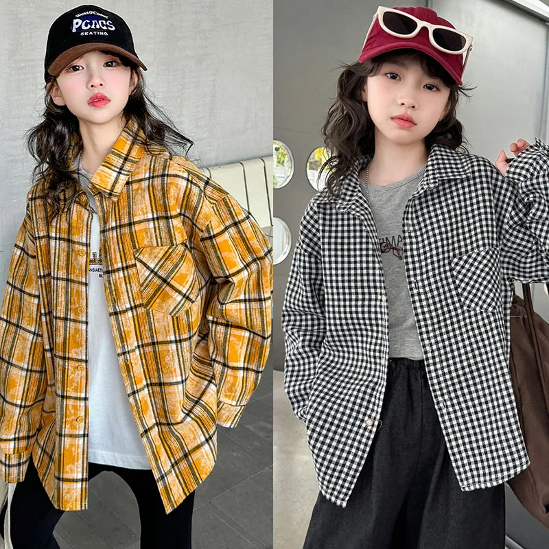 Big Girls Clothes Blouses For Girls Casual Long Sleeve Uniform Shirts For Girl Back To School Tops Shirt Coats Black Brown Blue