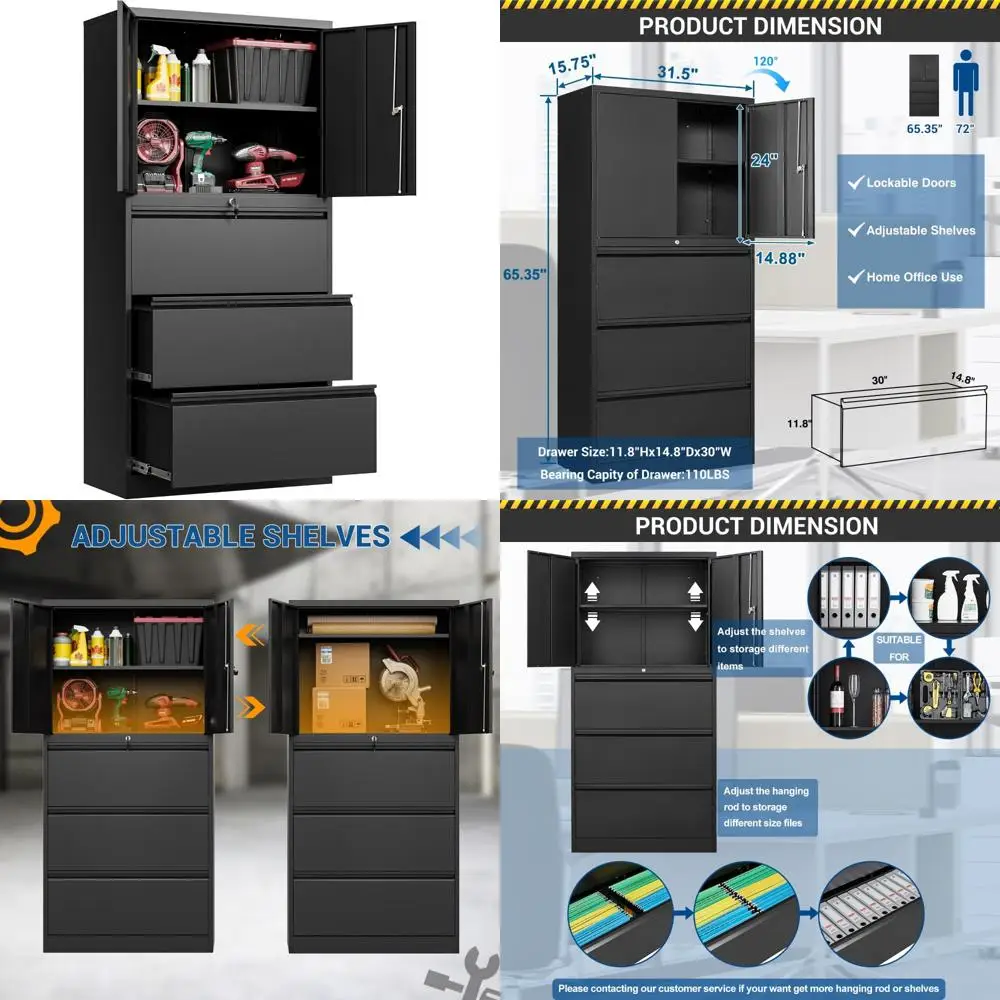 Large Steel Lockable Lateral File Cabinet with Door for Home Office - Secure Storage for Letter and Legal Size Files