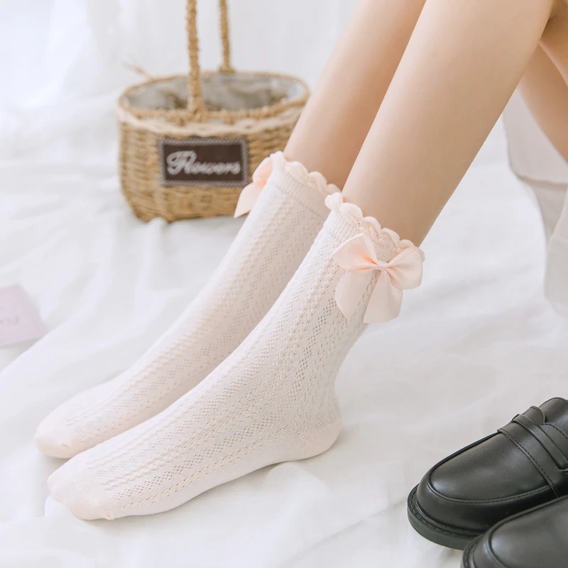 Woman Solid Socks Thin Breathable JK Lolita Mid Tube Sock Elasticity Japanese Style Kawaii Sweet Girls Cute Short Female Sox