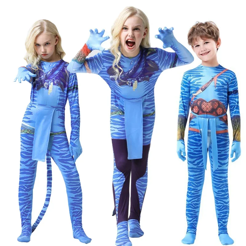 Avatar Costume for Kids Cosplay Jumpsuit Movie Avatar The Way of Water Cosplay Bodysuit Christmas Halloween Costume for Boy Girl