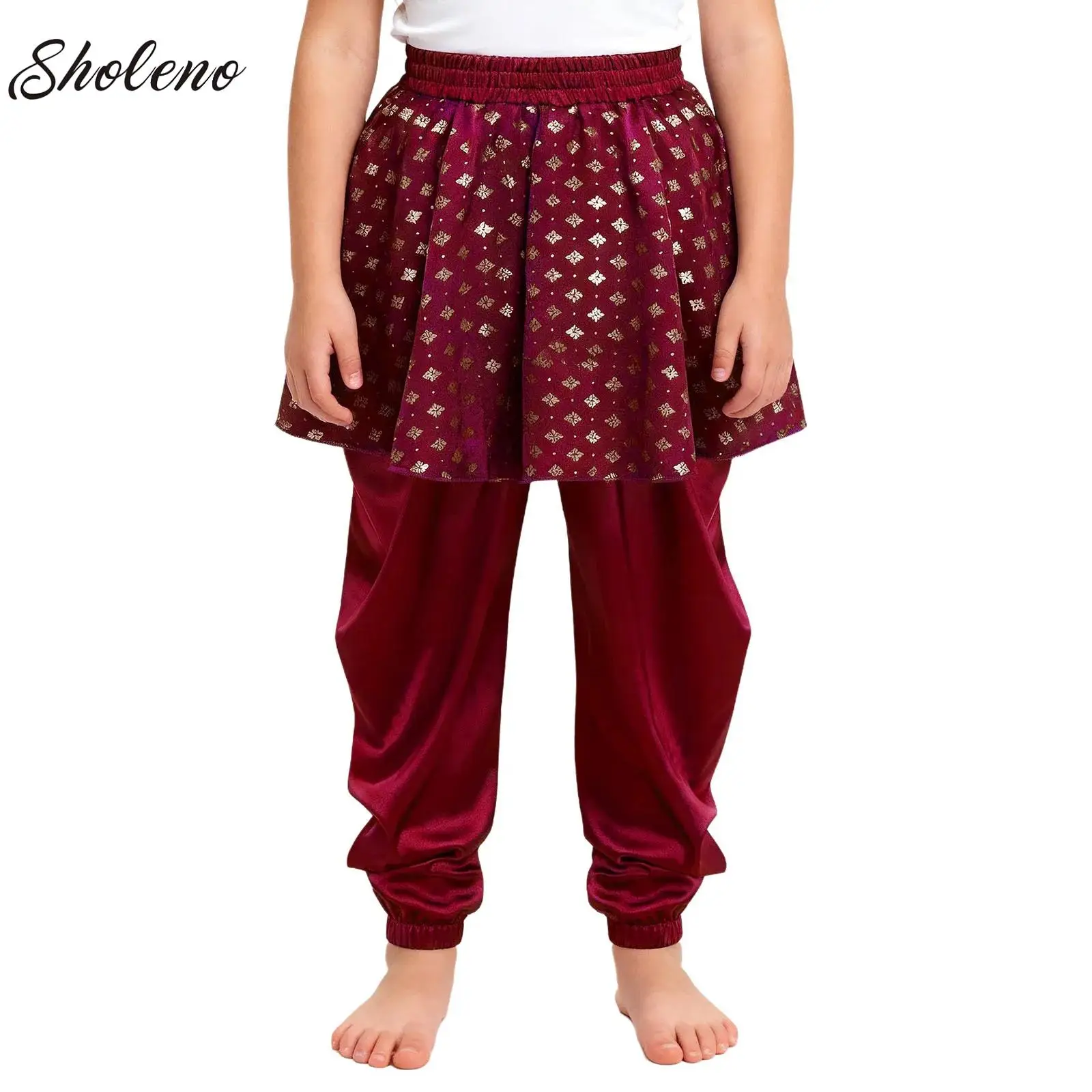 

Kids Girls Indian Belly Dance Split Peplum Pants Modern Dance Wear Contemporary India Arabic Dance Tribal Performance Costume