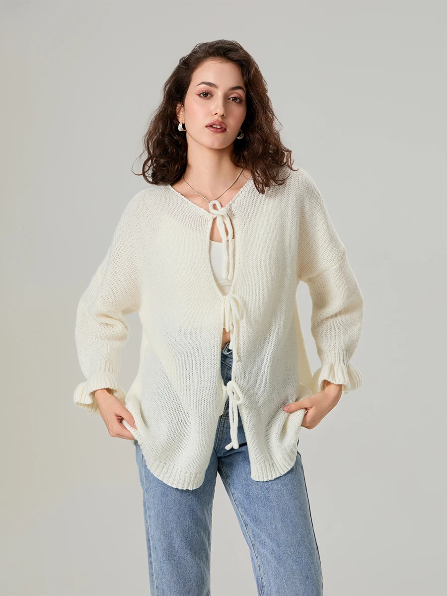 Cardigan à Manches sulfpour Femme, Manteau en Tricot Doux, Décontracté, à la Mode, Solide, Document, Automne