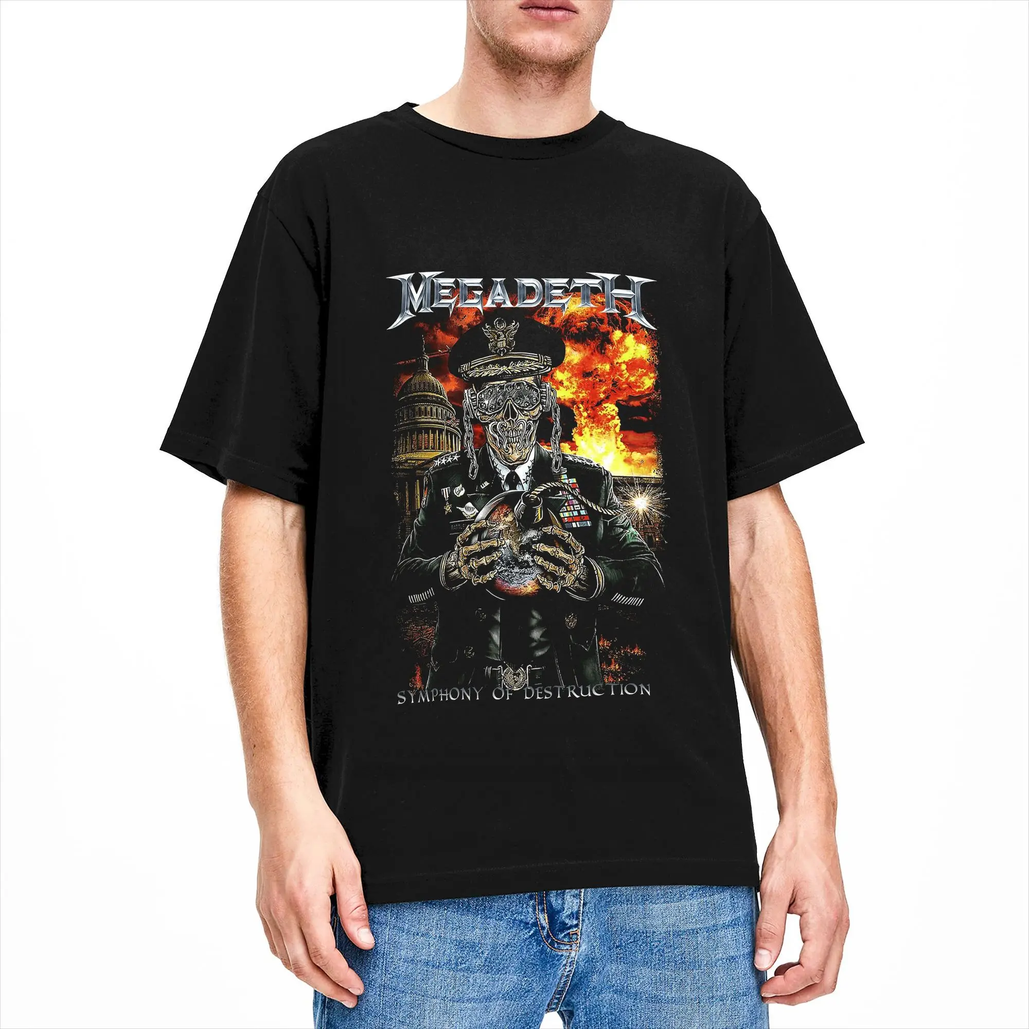 Megadeths Cotton T Shirt For Men Summer MegaRock City Poster Y2K Funny T Shirts Crew Neck Harajuku Tee Shirt Big Size Clothing
