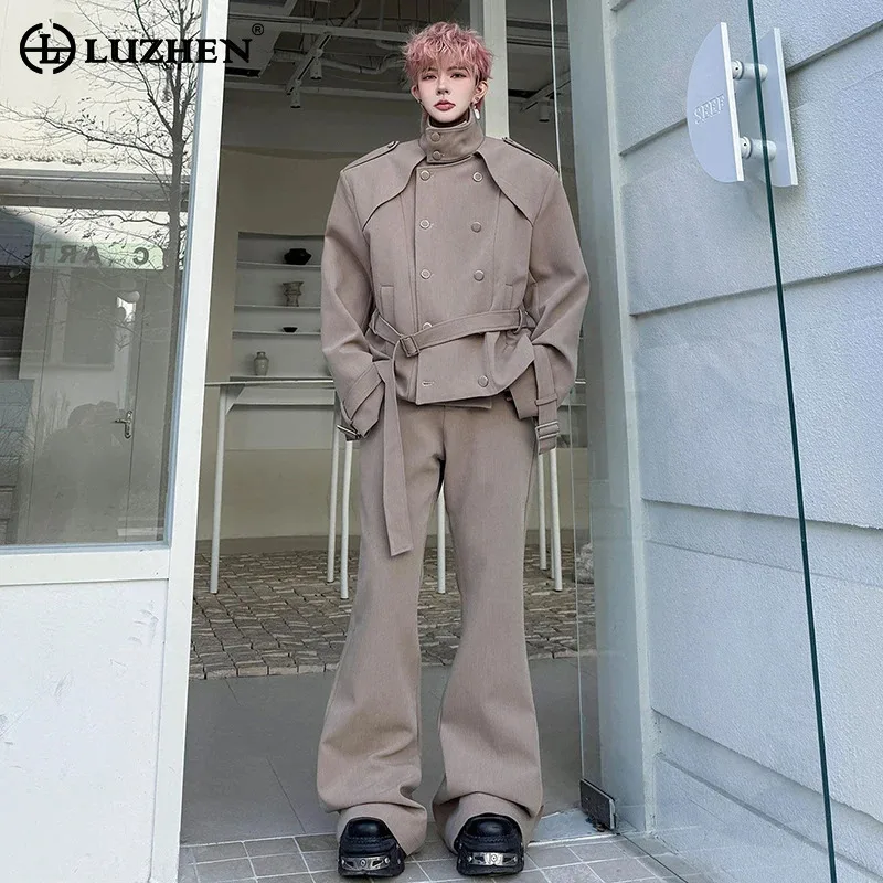 LUZHEN 2026 Spring New Elegant Temperament Two-piece Sets Men's Stylish Handsome Wide Leg Casual Pants Solid Color Jacket JY6110