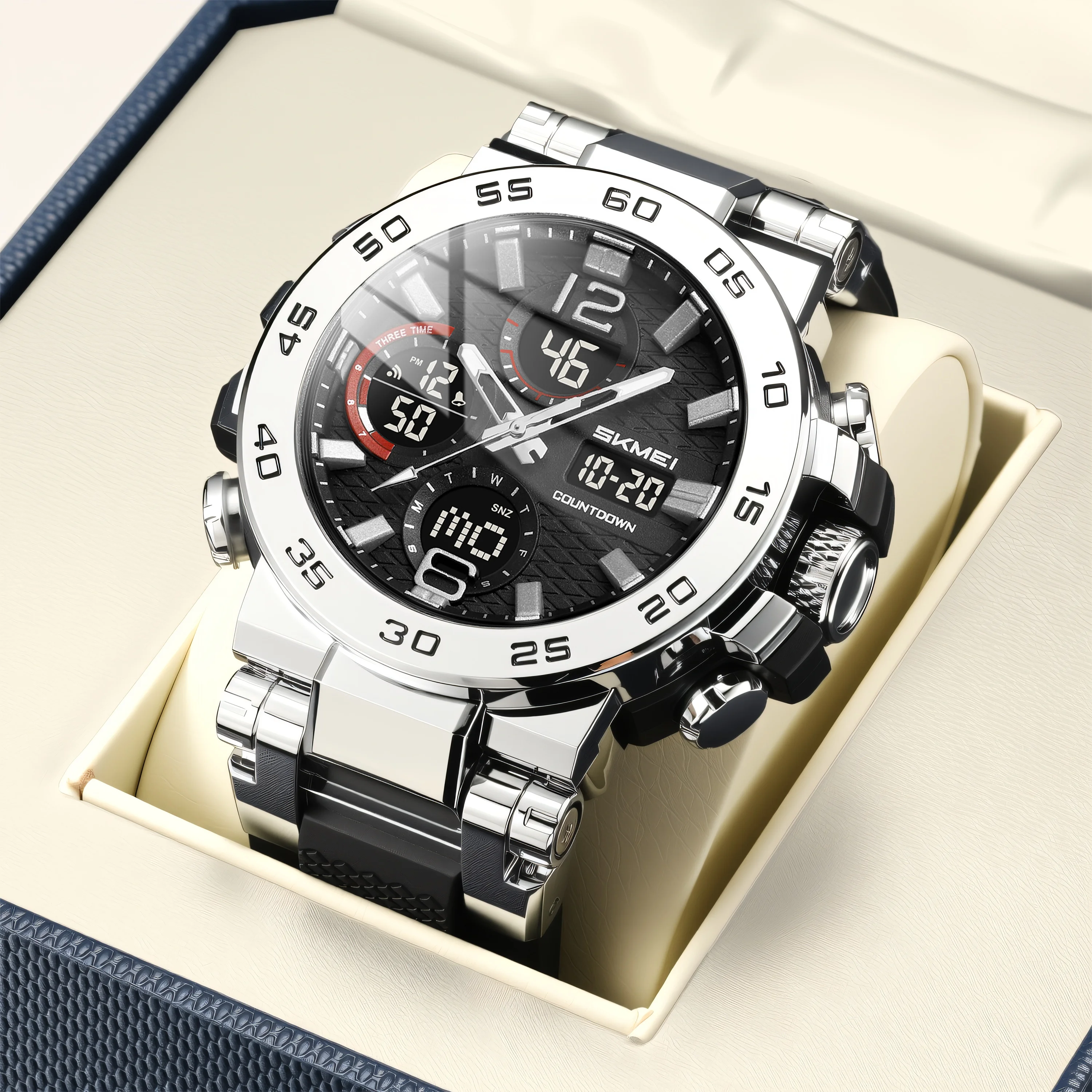 

SKMEI цифровые часы с большим циферблатом и двойным дисплеем времени, светящиеся кварцевые часы для мужчин и женщин, модные 3-красовые водонепроницаемые мужские наручные часы