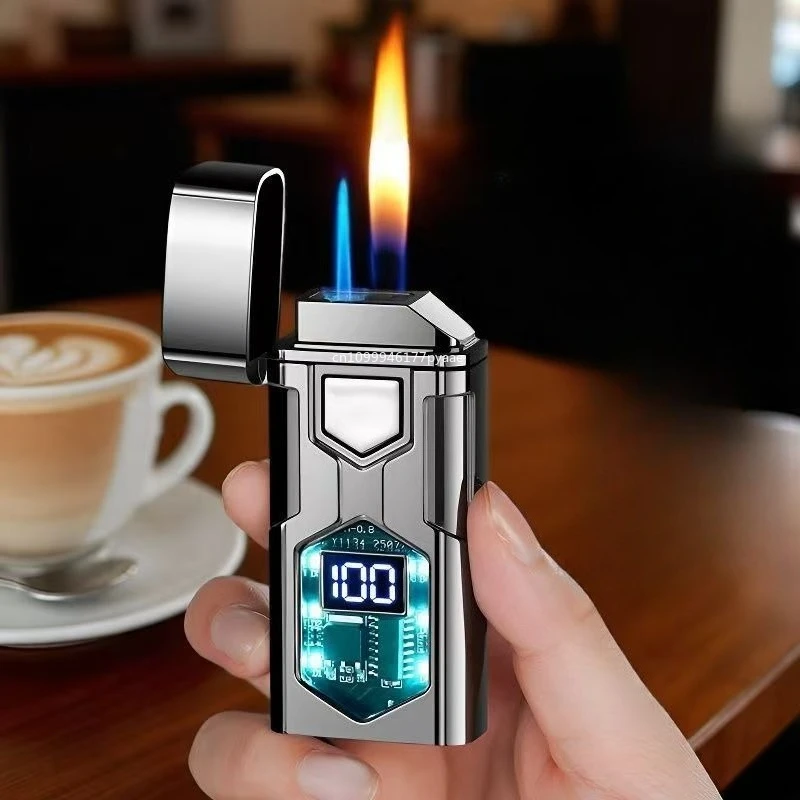 2026 ولاعة حريق مزدوجة ذكية يتم التحكم فيها صوتيًا، نفخ الغاز الكهربائي المقاوم للرياح، هدية إبداعية شخصية