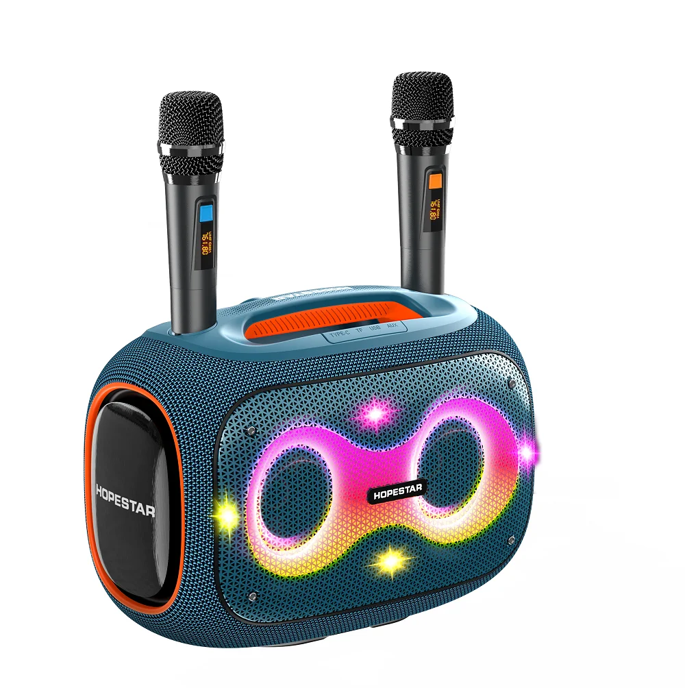 HOPE STAR PARTYBOX 120W Portable Karaoke Speaker with 2 Wireless Microphones with LED Lights, Supports AUX/USB/TF for Home Party