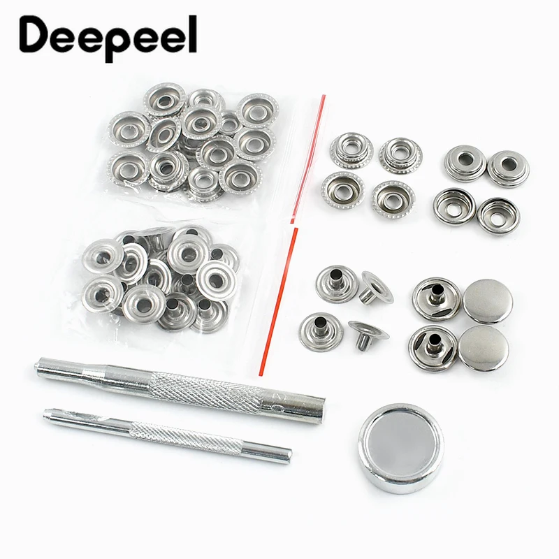 

200Pcs 15mm Silver Stainless Steel Fastener Canvas Snap Buttons Press Stud Button Tent Boat Cover Bag Leather Craft Supplies