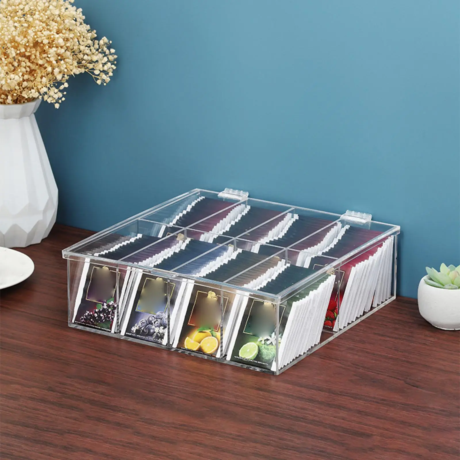 Acrylic Tea Bag Organizer Sugar Packets Clear Storage Bin Box for Countertops Kitchen Cabinets