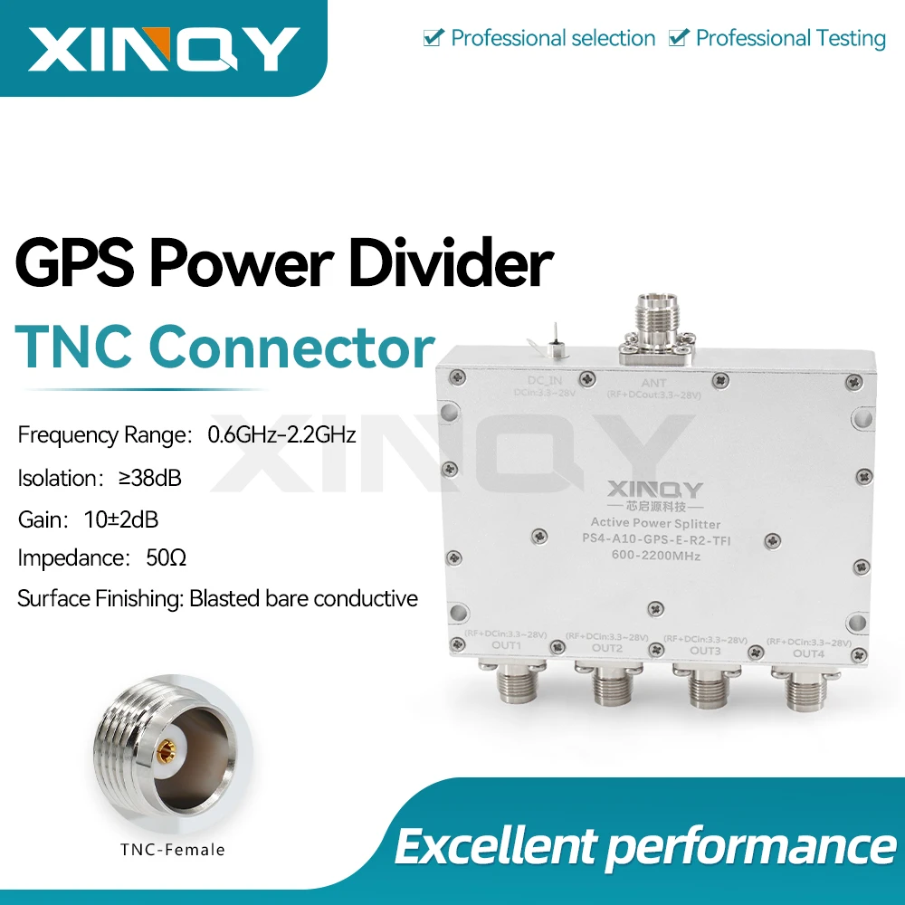 XINQY L-Band Active GPS/GNSS Power Splitter, BeiDou Signal Booster, 0.6-2.2GHz 1-to-4 Divider with 10dB Gain